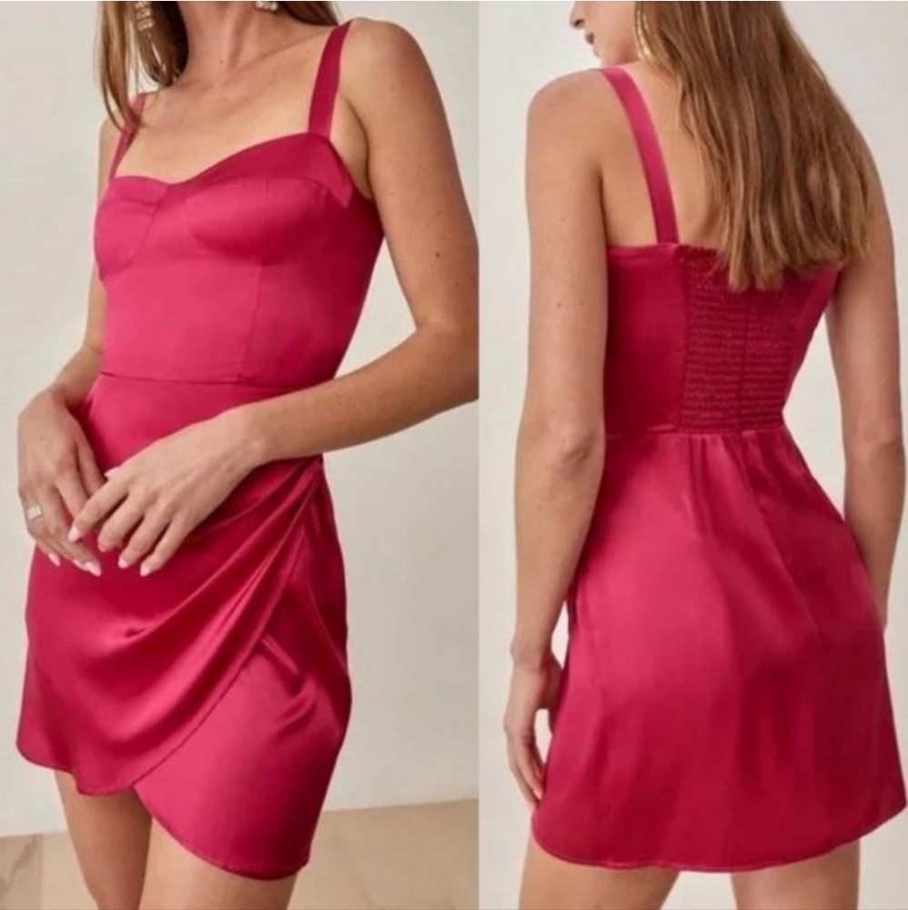 Reformation Red Fonda Silk Bustier Mini Dress Size 10